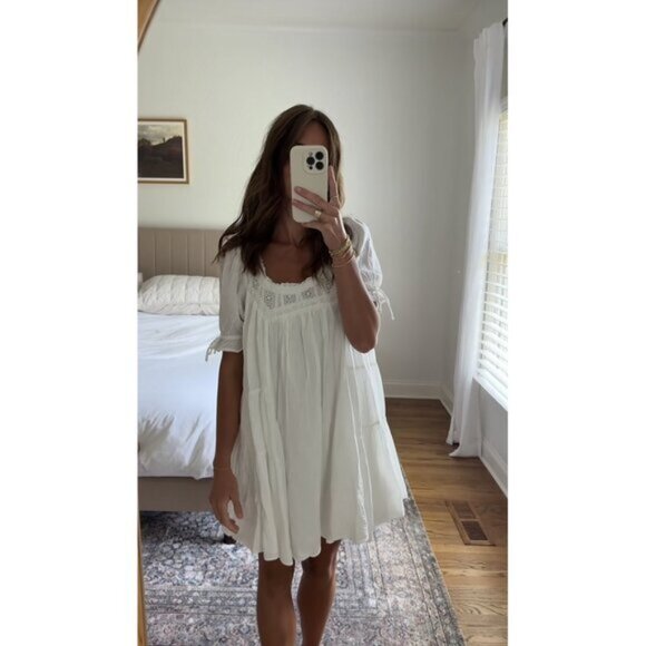 FREE PEOPLE Sandy Shores Babydoll Dress in Ivory Size Medium - Picture 3 of 14